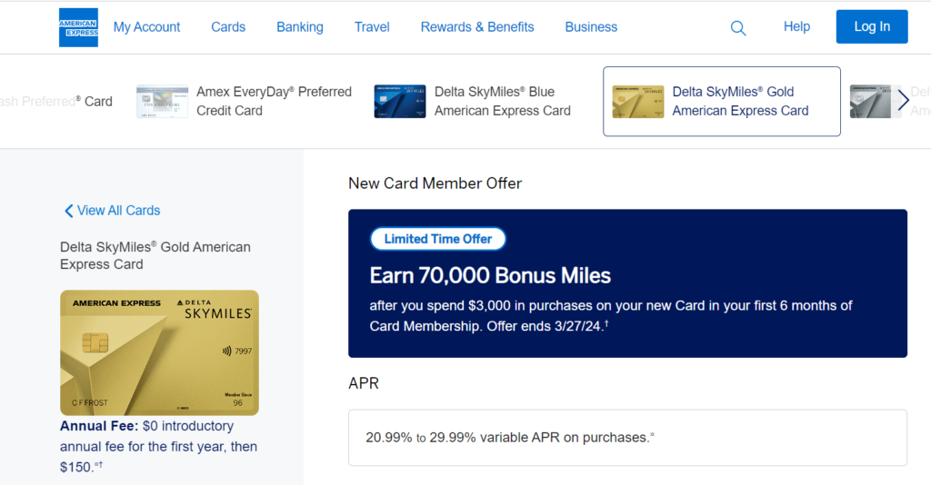 Delta SkyMiles Gold American Express Card