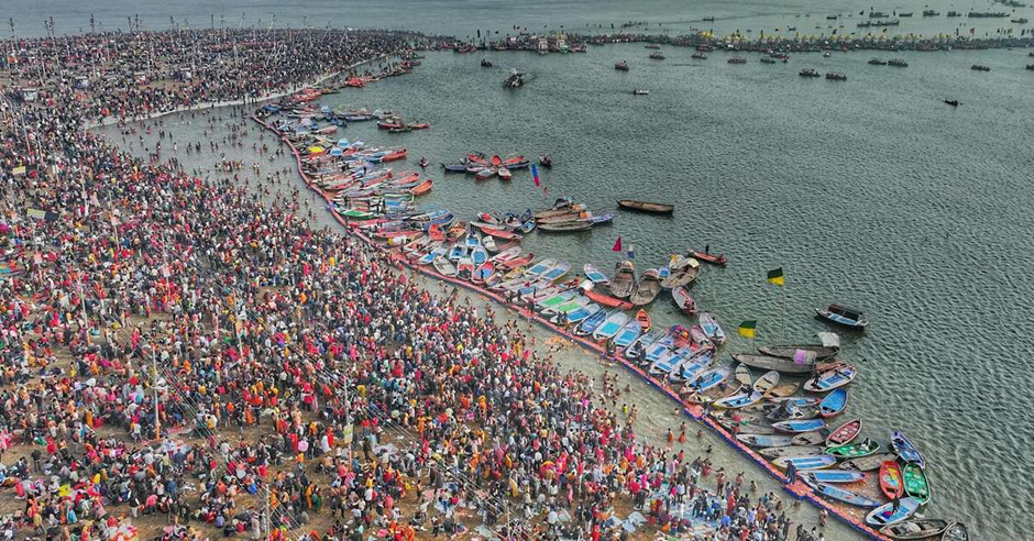 Photo of thousands of people gathered in Magh Mela 