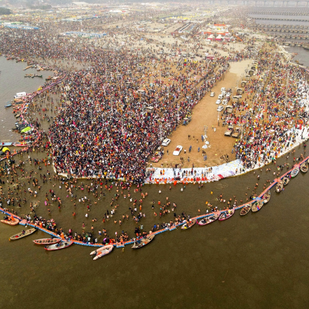 Drone shot of Magh Mela in Prayagraj