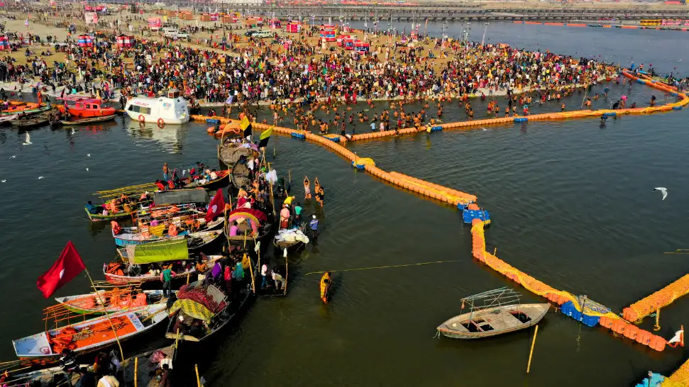 A picture of 2026 Magh Mela in Prayagraj from drone