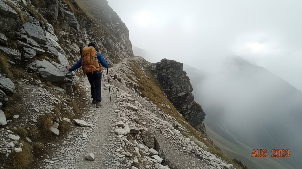 A man walking on Kinnaur Kailash Trek 