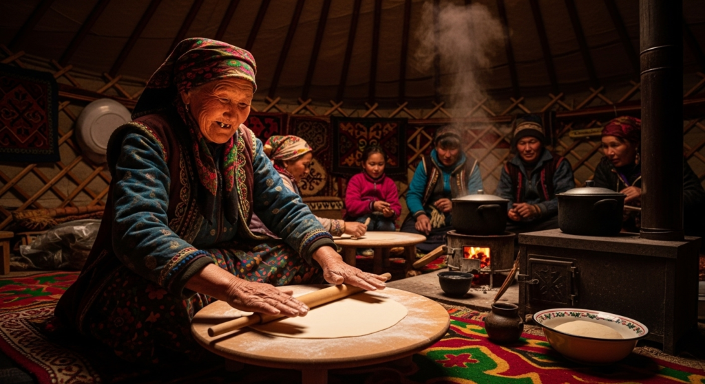 an old lady cooking food 