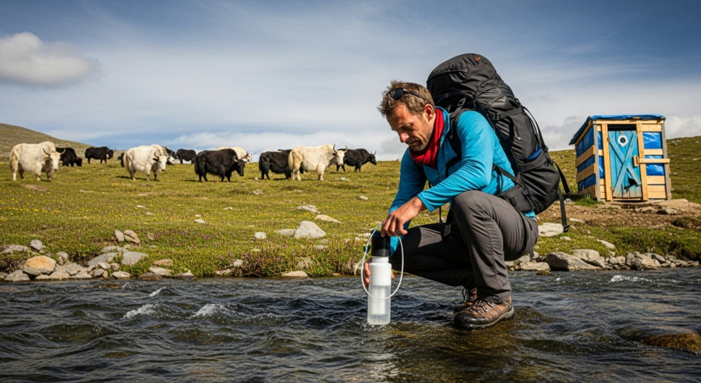 a man in a field in Kyrgyzstan