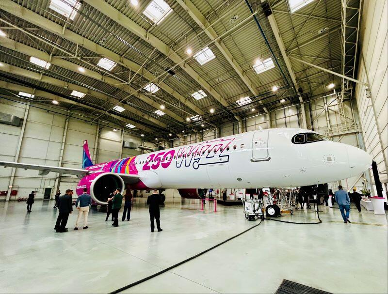 Wizz Air A321XLR airplane in the hanger