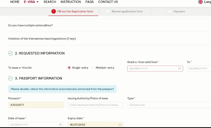Vietnam e-visa Date Format