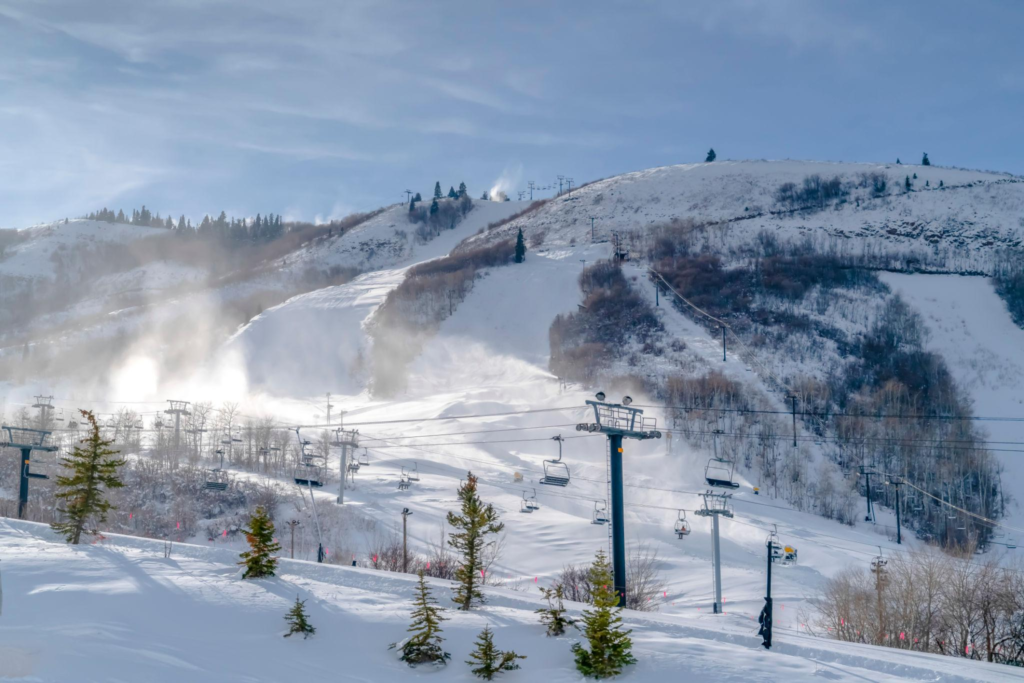 Snow covered hills with ski lifts in Park City