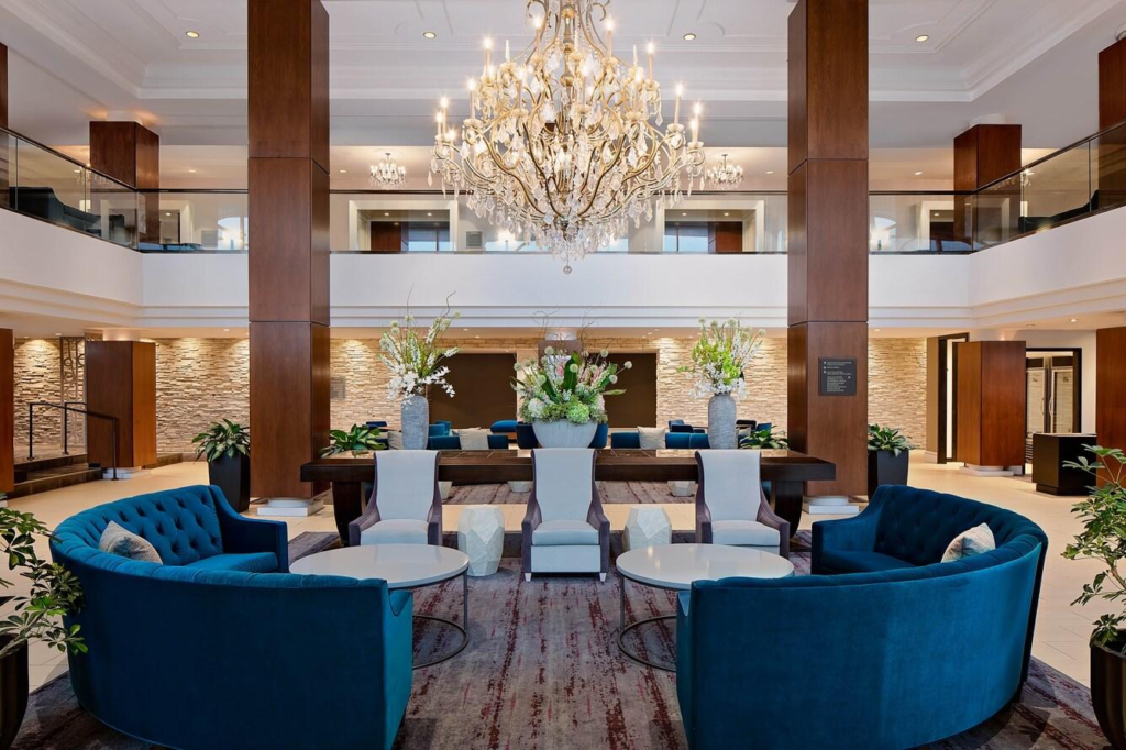 Modern hotel lobby near MetLife Stadium