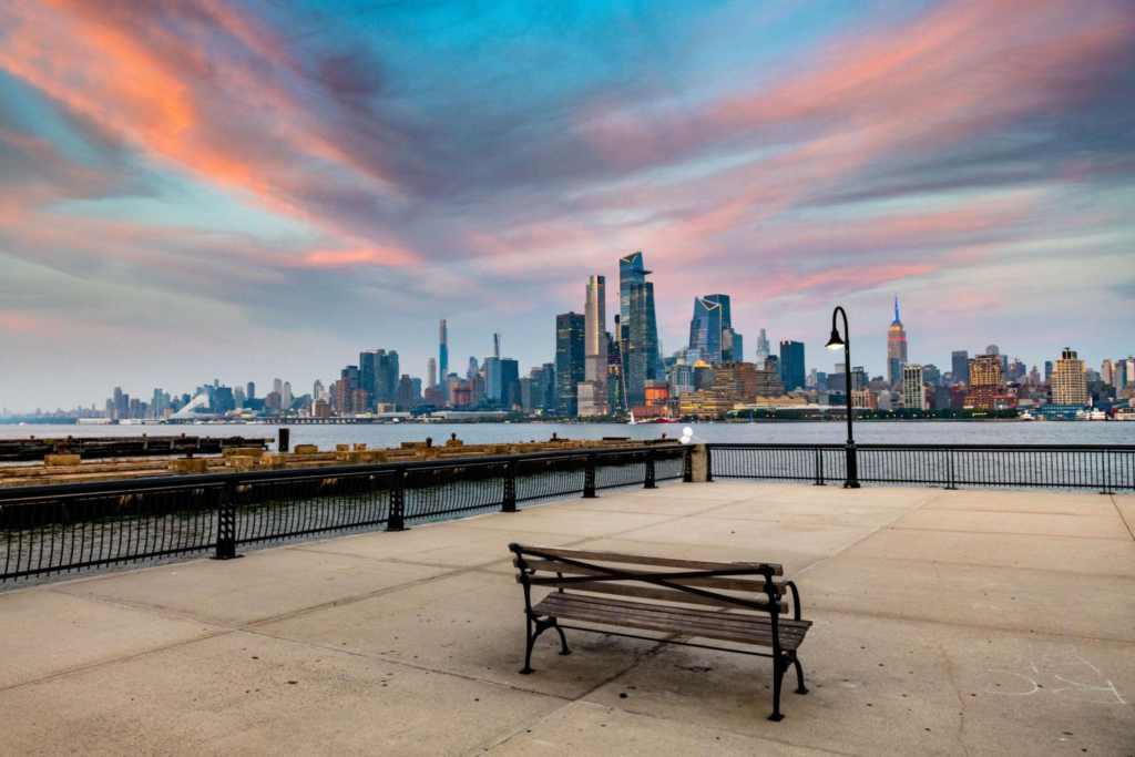 Hoboken waterfront sunset overlooking Manhattan