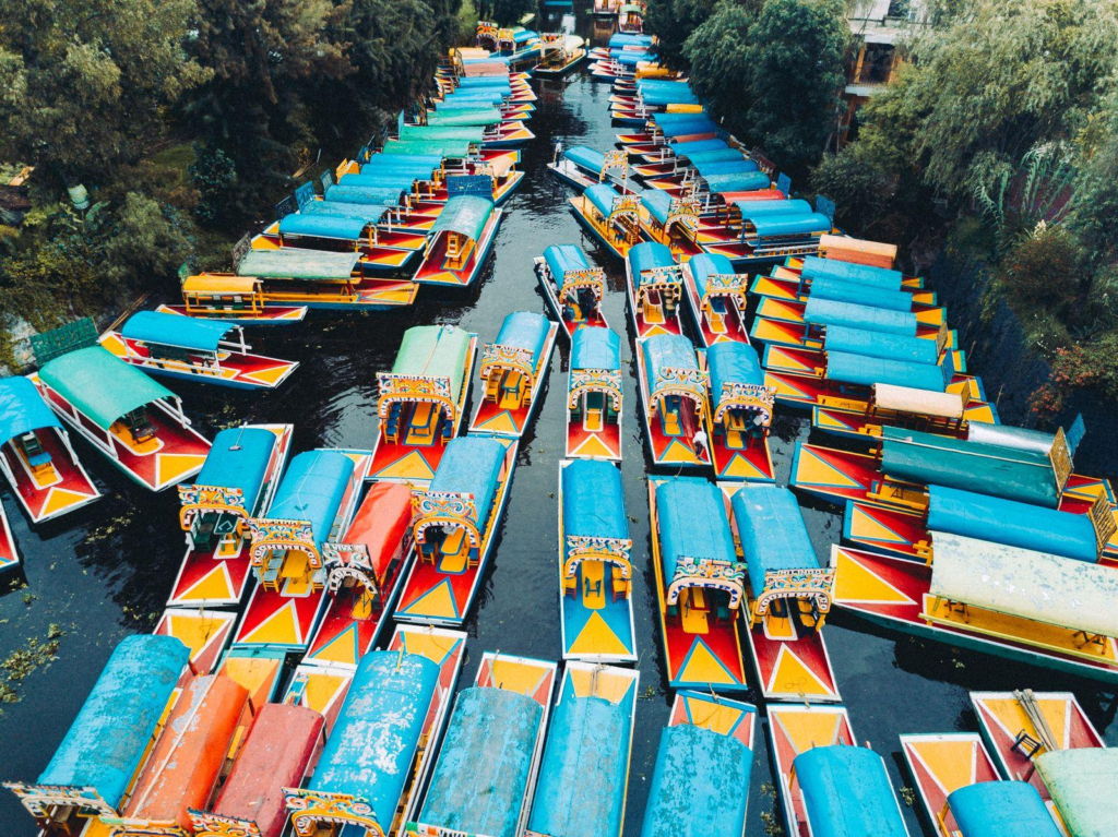 Colorful trajinera boats in Xochimilco