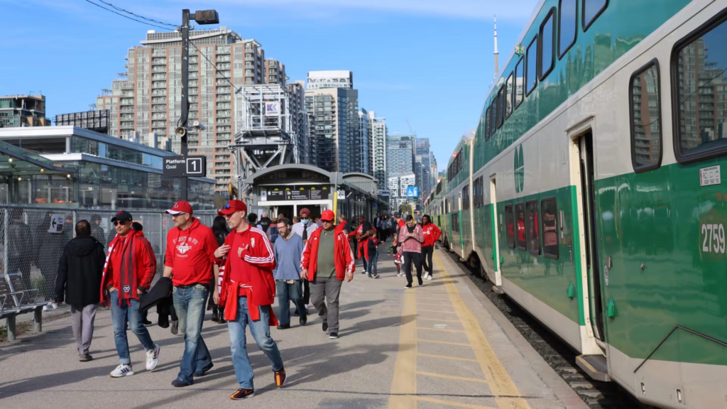 Fans using public transportation to reach stadium