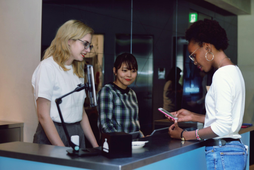 Traveler checking hotel ratings before booking