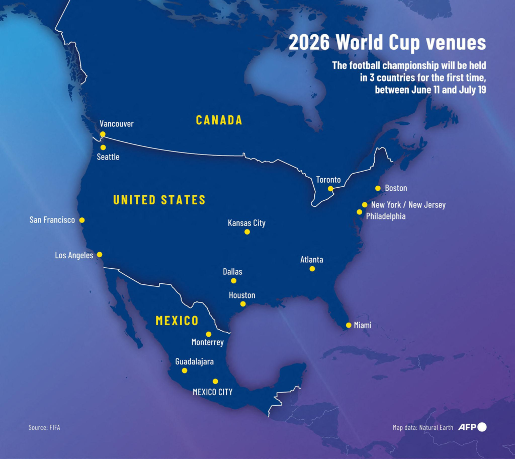 FIFA World Cup 2026 travel map across USA Canada and Mexico