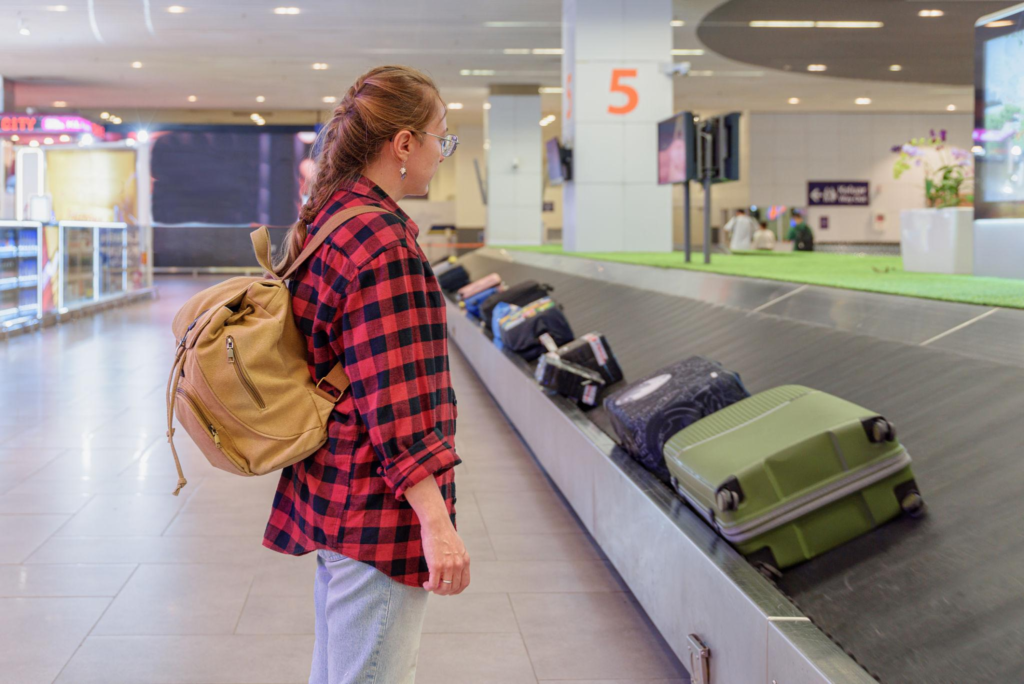Woman arriving at airport during daylight travel