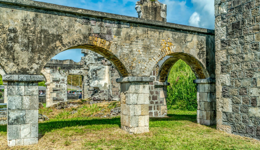 Stone walls at historic Brimstone Hill Fortress in St Kitts