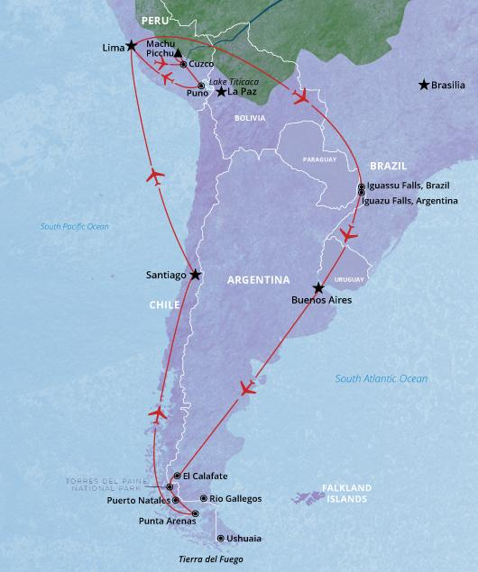 south america tourist map
