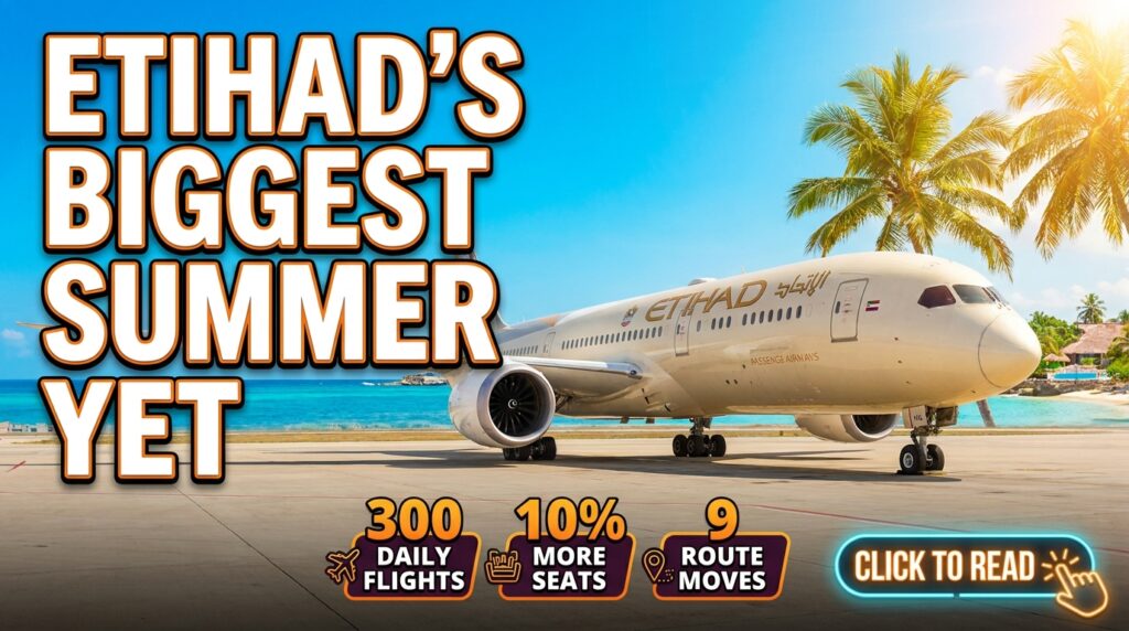 Etihad’s Biggest Summer Yet: 300 Daily Flights, 10% More Seats and 9 Route Moves