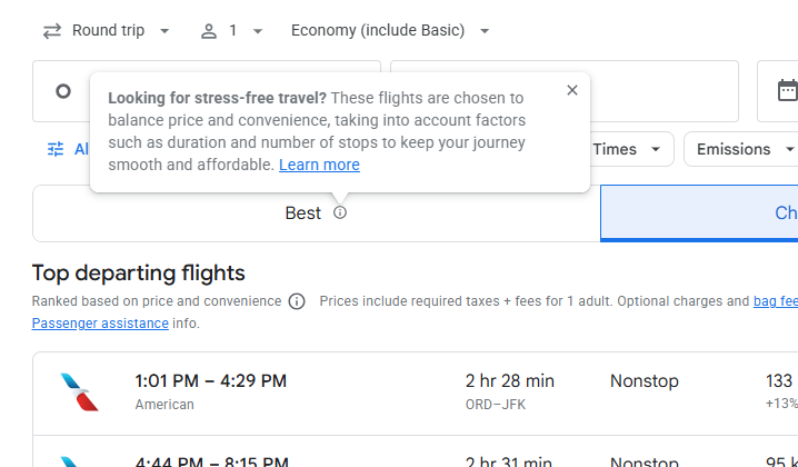 Best Flights in Google Flights
