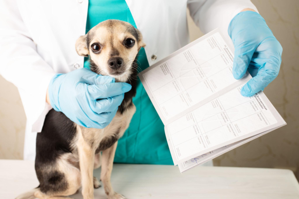 Pet owner consulting a veterinarian about international pet travel requirements.