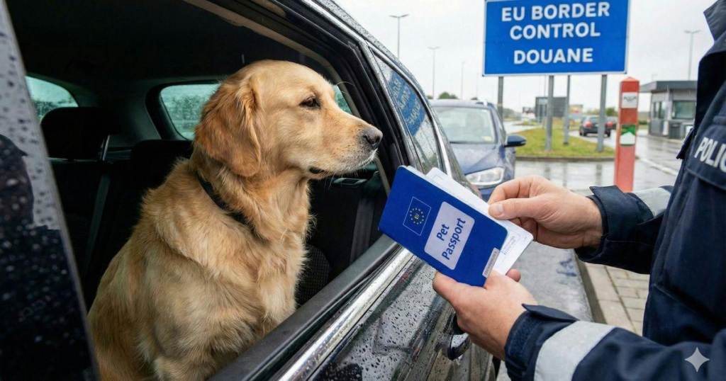 Dog accompanying its owner during travel between the UK and Europe.