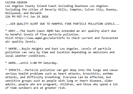 Los Angeles air quality alert