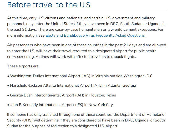 CDC Ebola Travel Rules