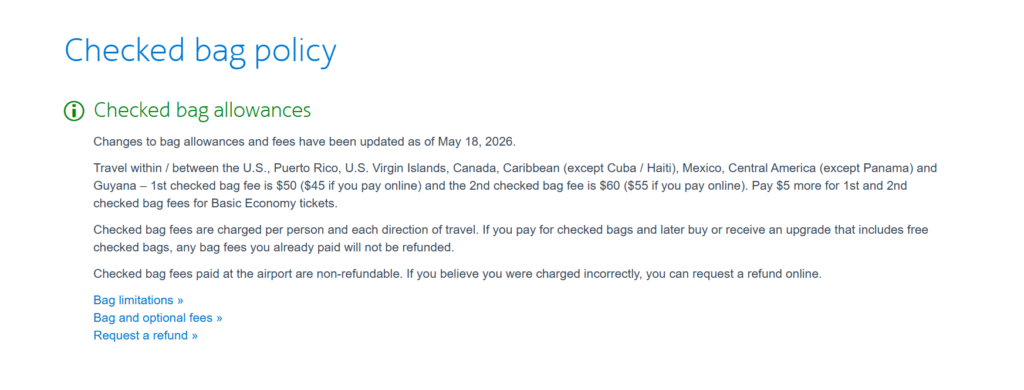 American Airlines Checked bag policy