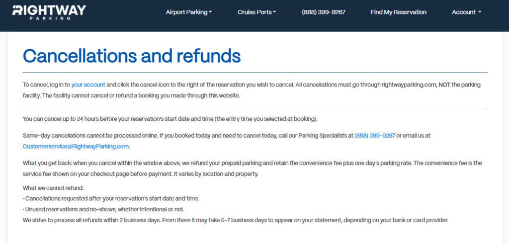Rightway Parking Refund Policy
