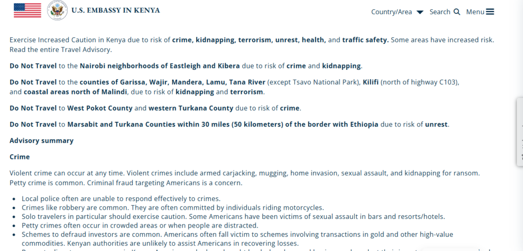Kenya Travel Advisory