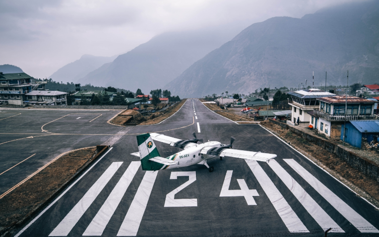 The sloped runway at Tenzing-Hillary Airport in Lukla..