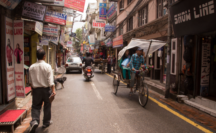 The busy, colorful streets of Thamel are best navigated in comfortable, modest clothing.