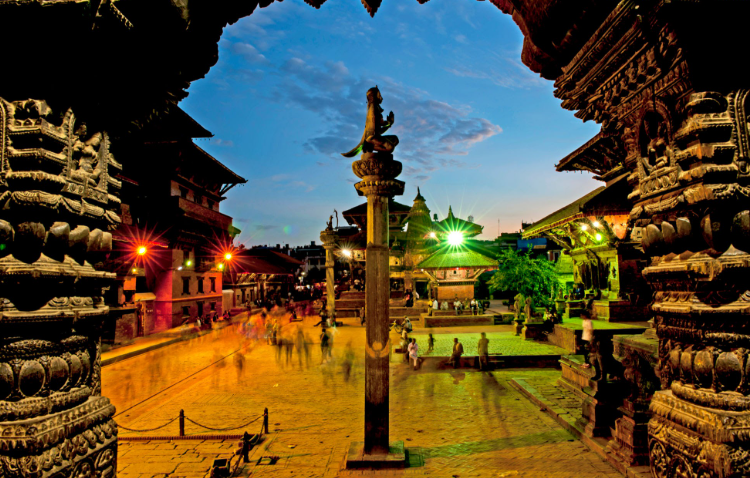 Historic sites like Patan Durbar Square are beautiful at night, but always ignore unsolicited tour guides who approach you here.
