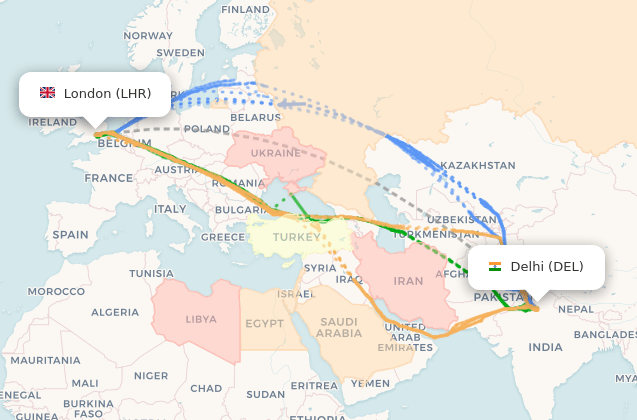 Delhi–London Flight Route